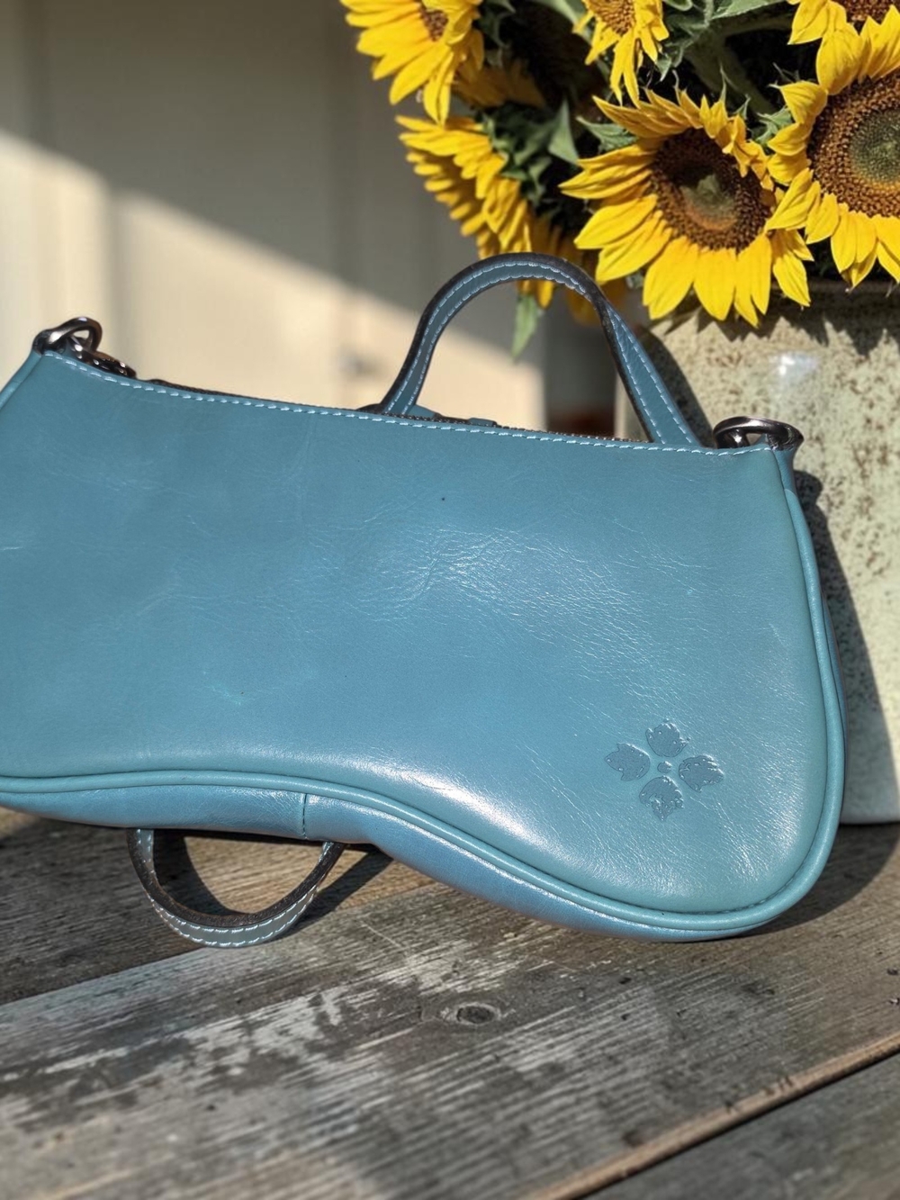 Patricia Nash Teal Leather Saddle Crossbody Bag